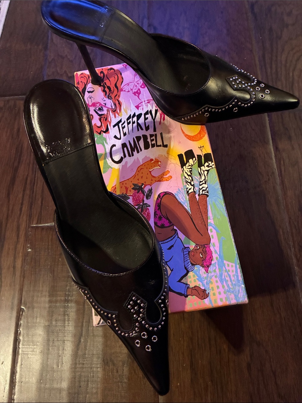 Jeffrey Campbell Black Studded Pointed-Toe Mules